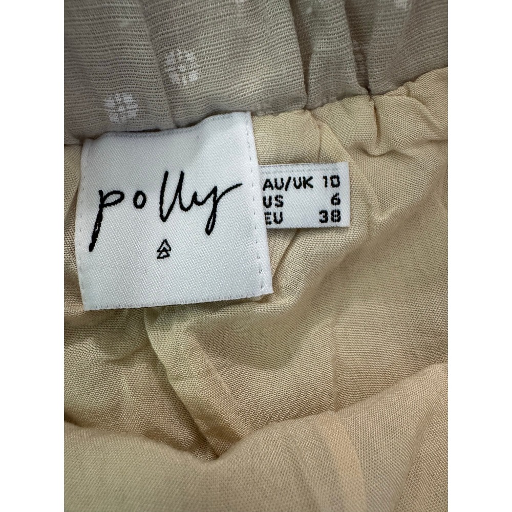Princess Polly Beige Polka Dot Ruffle Mini Skirt Womens 6 Elastic Waist Cotton‎ - Picture 4 of 5